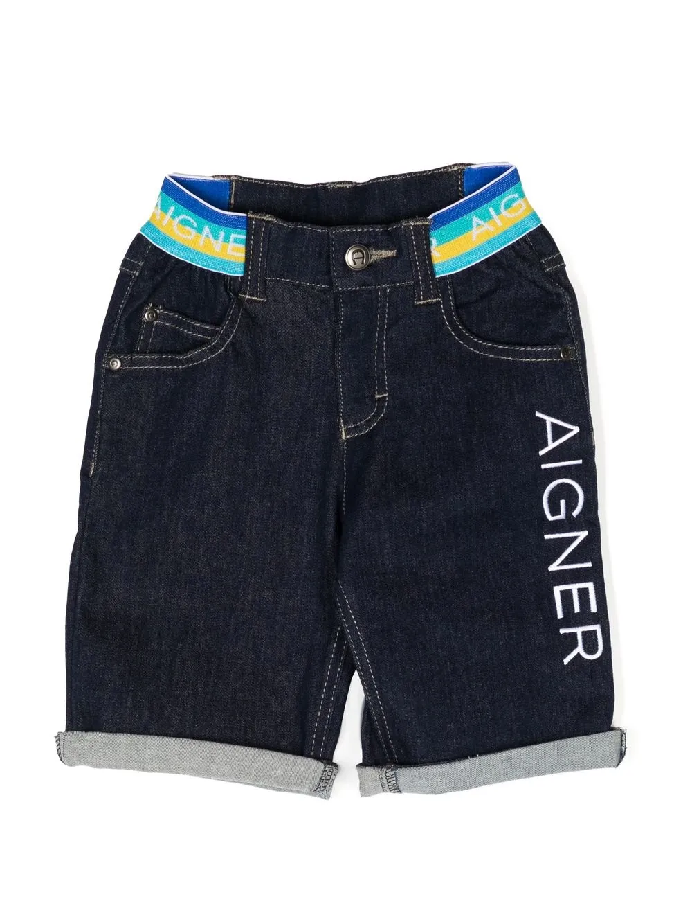 Aigner Kids' Embroidered-logo Denim Shorts In Blue