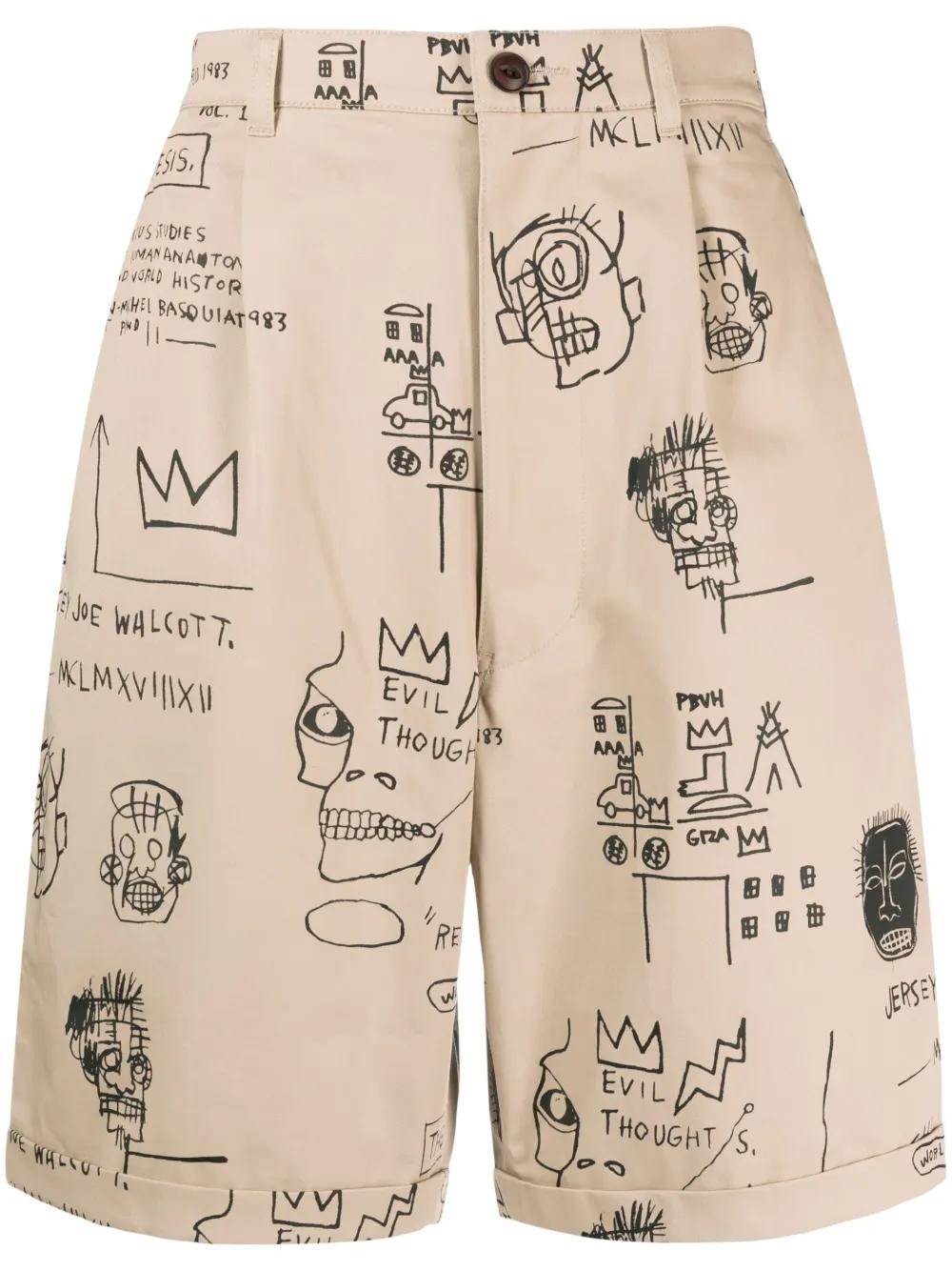 Junya Watanabe X Basquiat Printed Cotton Shorts In Neutrals