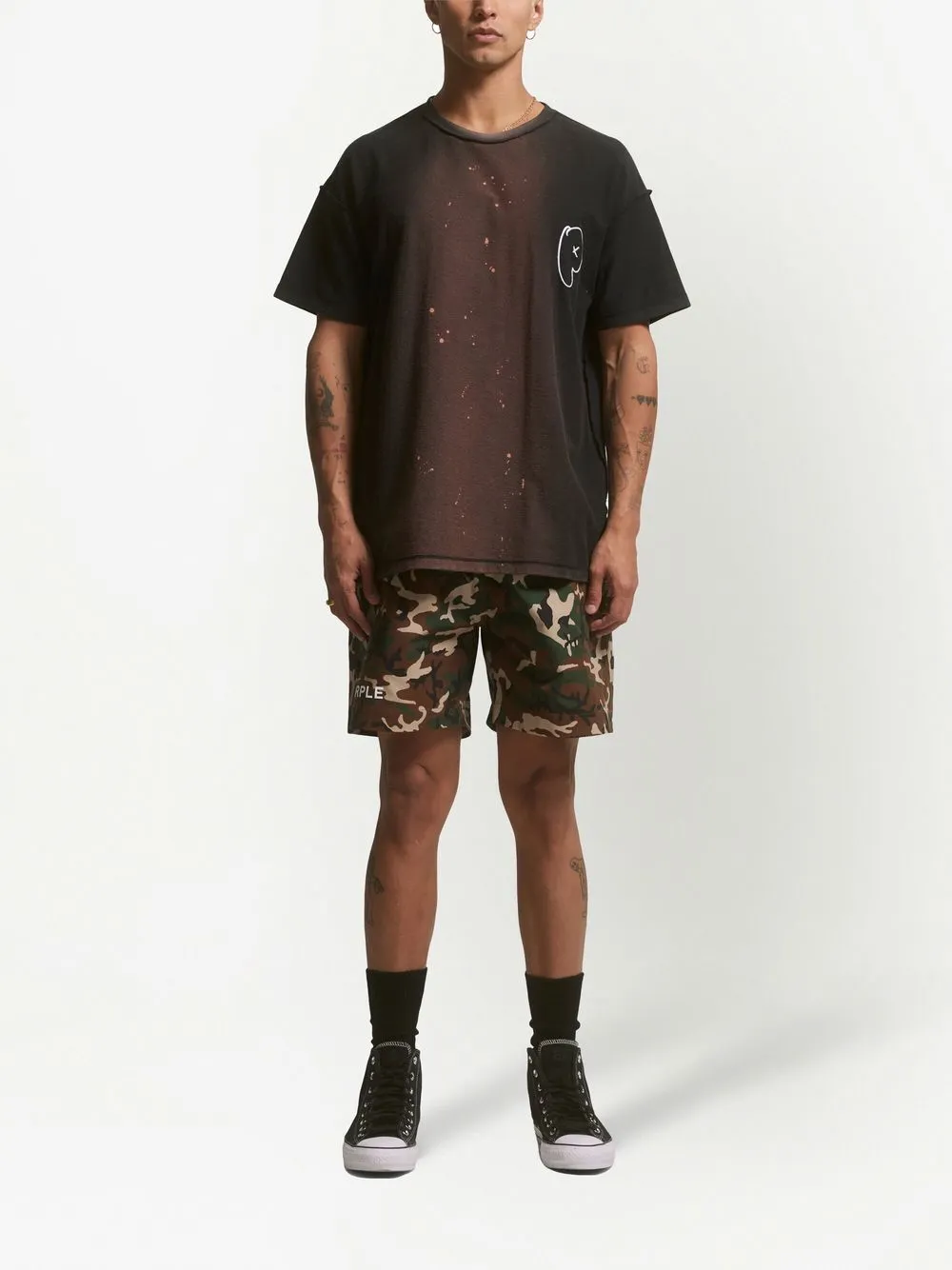 Purple Brand T-shirt met logoprint - BLACK