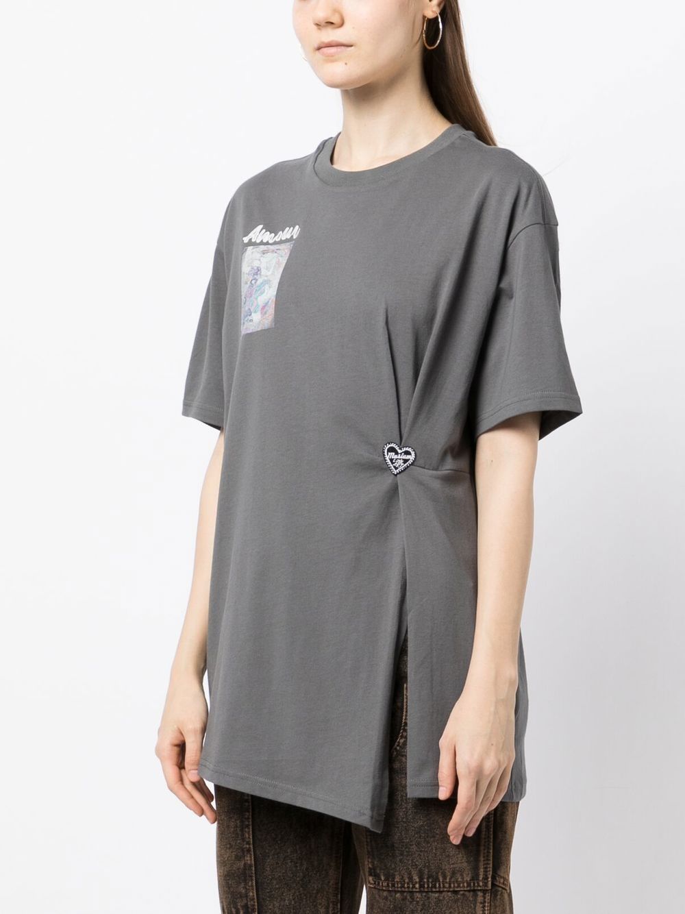 Shop Musium Div. Graphic-print Gathered T-shirt In Grau