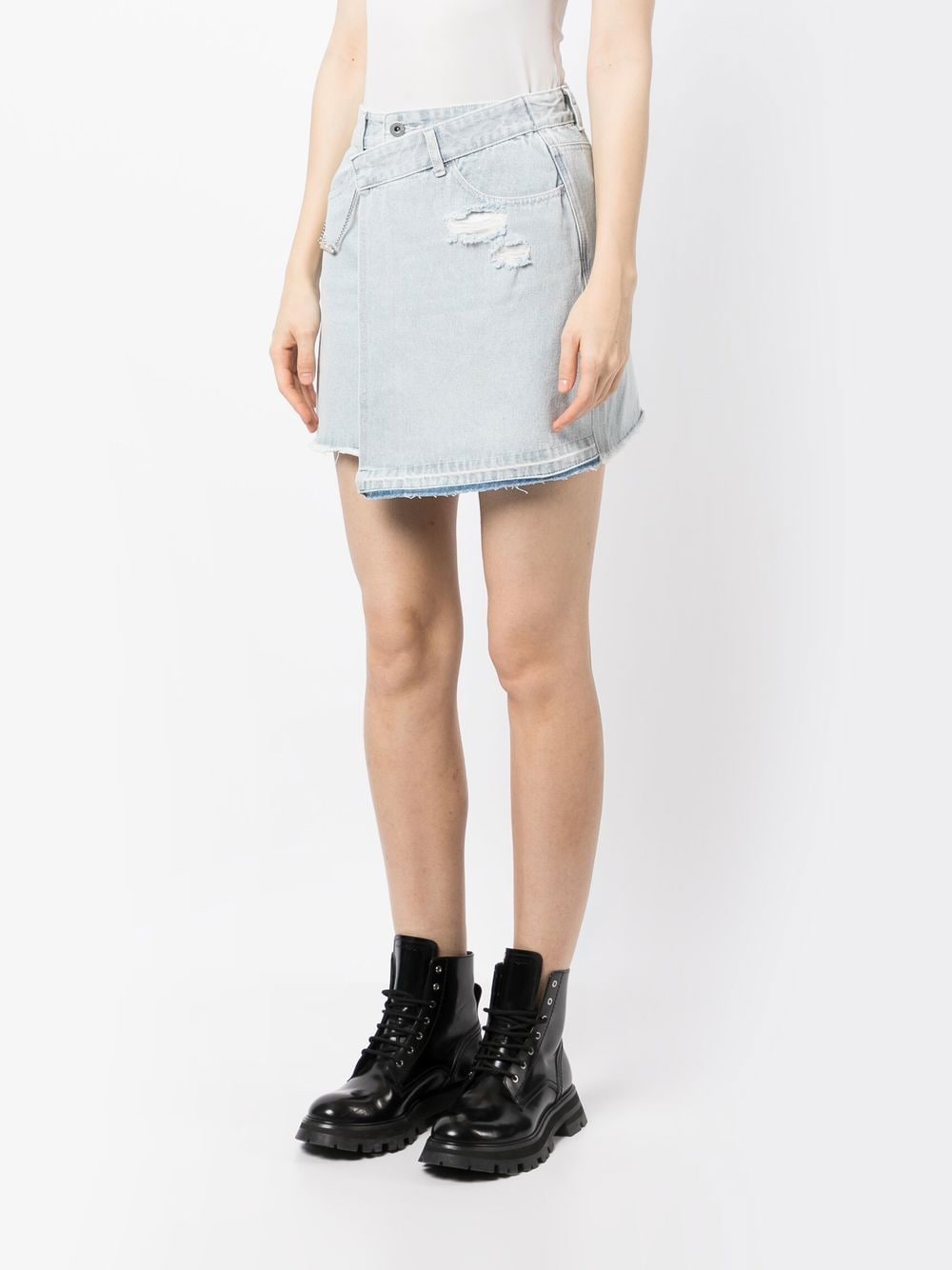 Shop Musium Div. Asymmetric Distressed Mini Denim Skirt In Blau