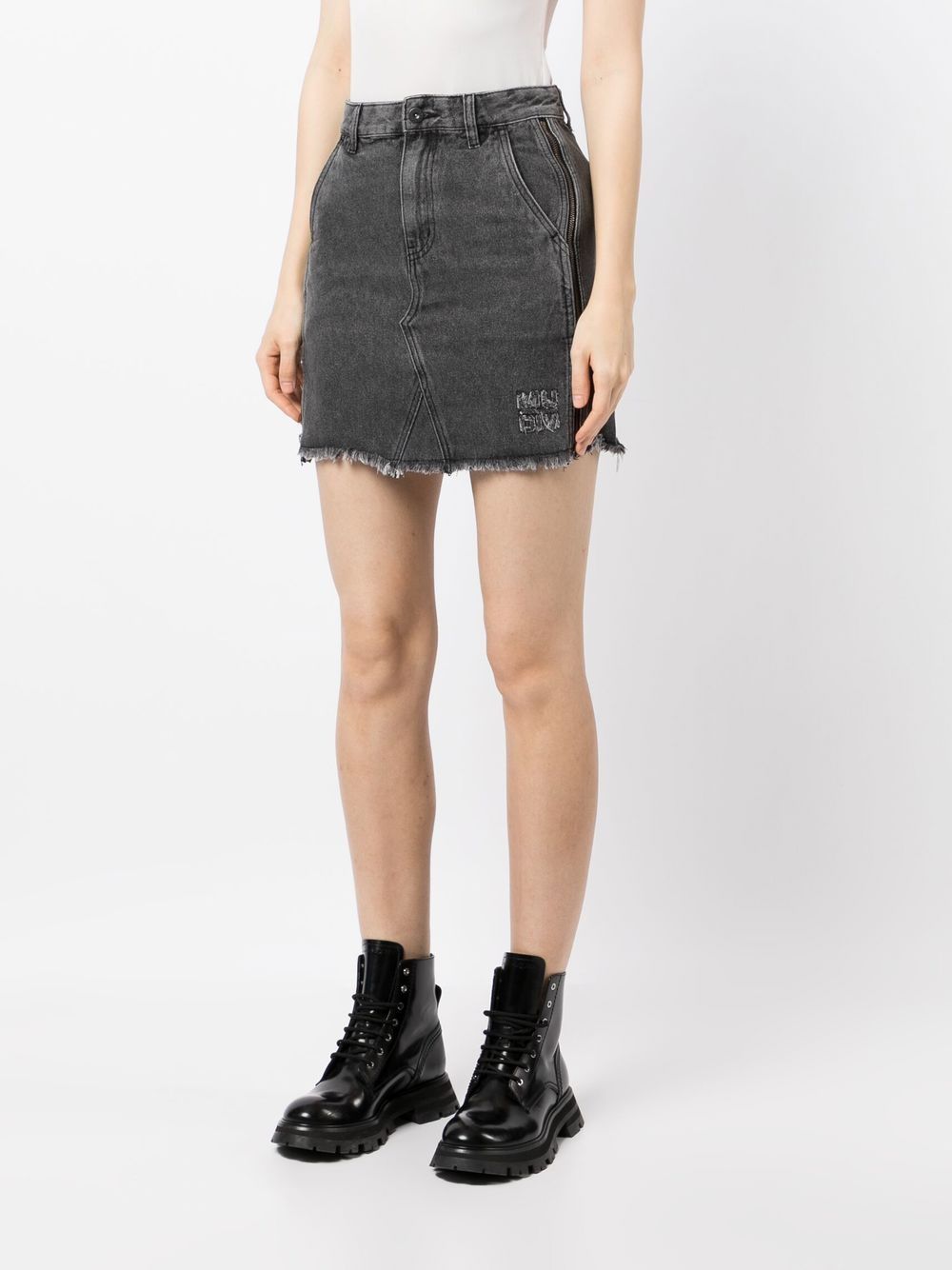 Shop Musium Div. Fringed Mini Denim Skirt In Grau