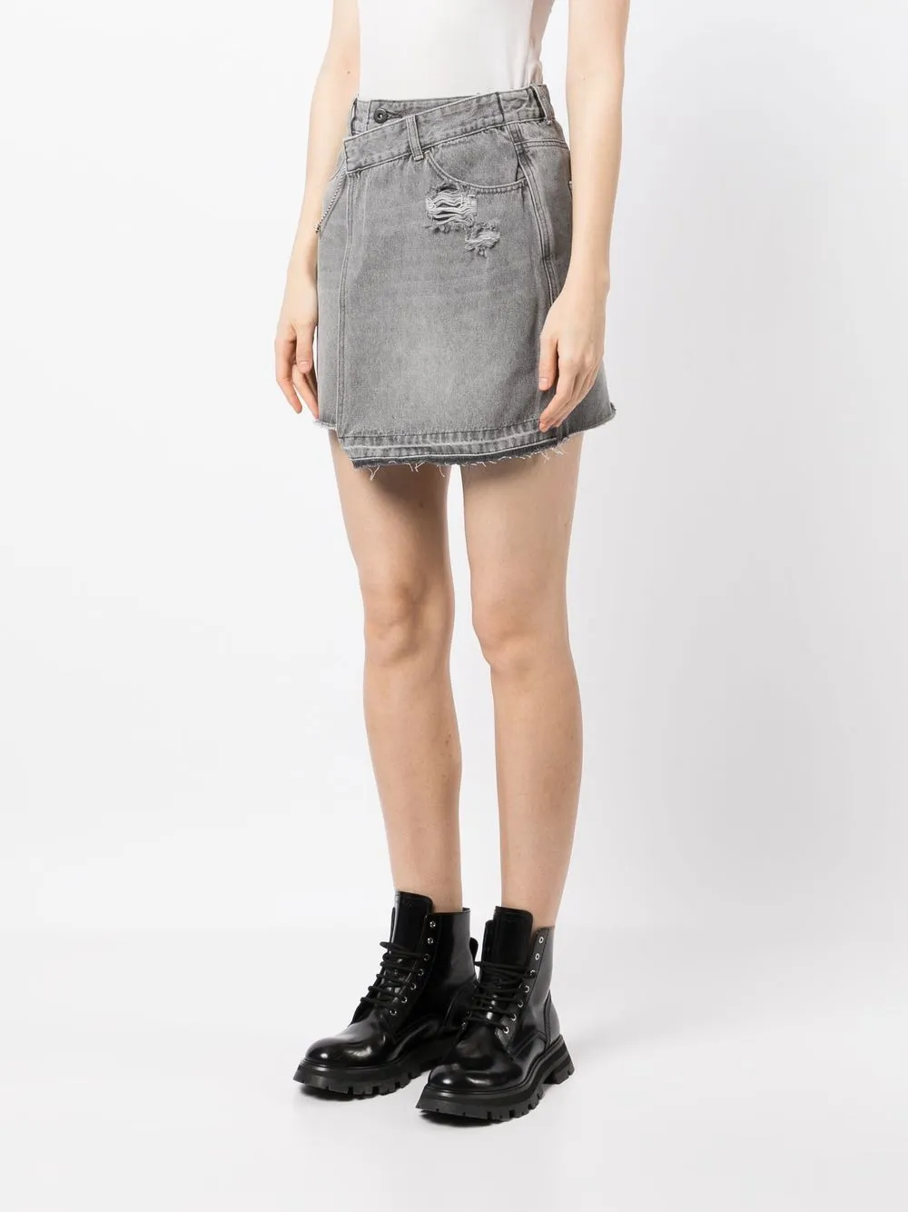 Shop Musium Div. Asymmetric Distressed Mini Denim Skirt In Grau