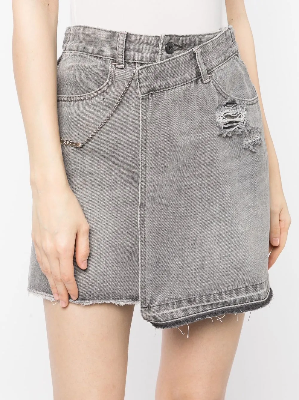 Shop Musium Div. Asymmetric Distressed Mini Denim Skirt In Grau