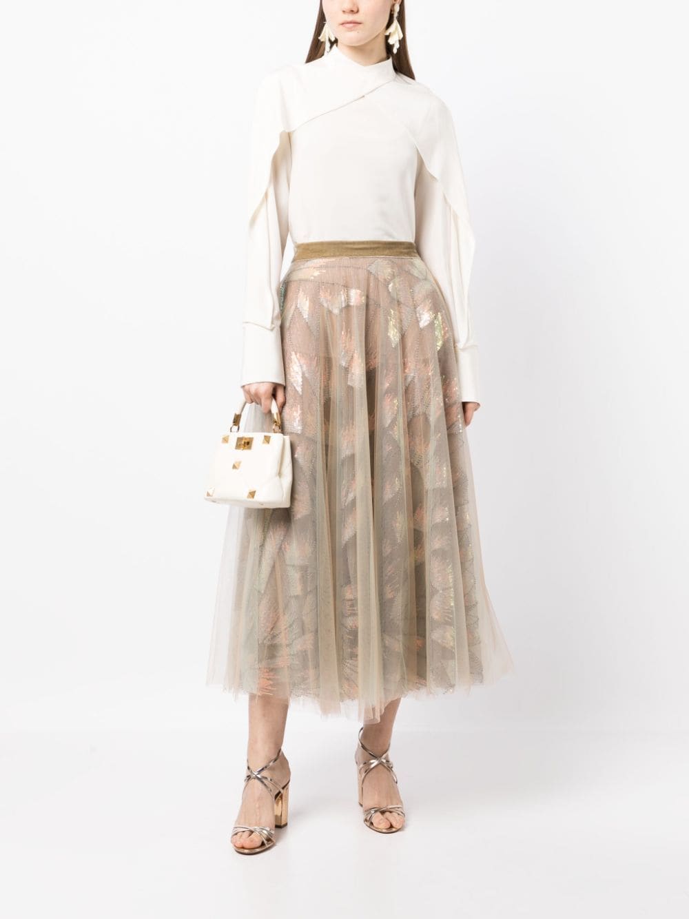 Image 2 of Talbot Runhof tulle-overlay midi skirt