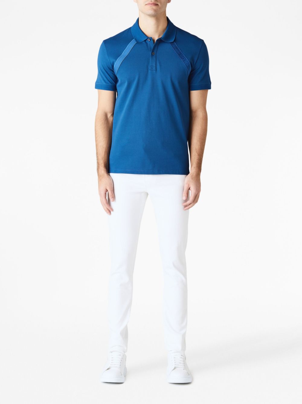 Shop Alexander Mcqueen Logo-tape Jersey Polo Shirt In Blau