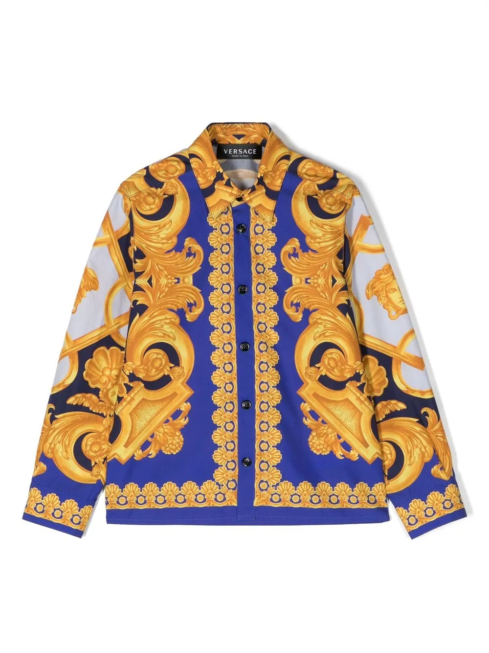 Versace Kids t-shirt à imprimé baroque - Bleu Top Merken Winkel