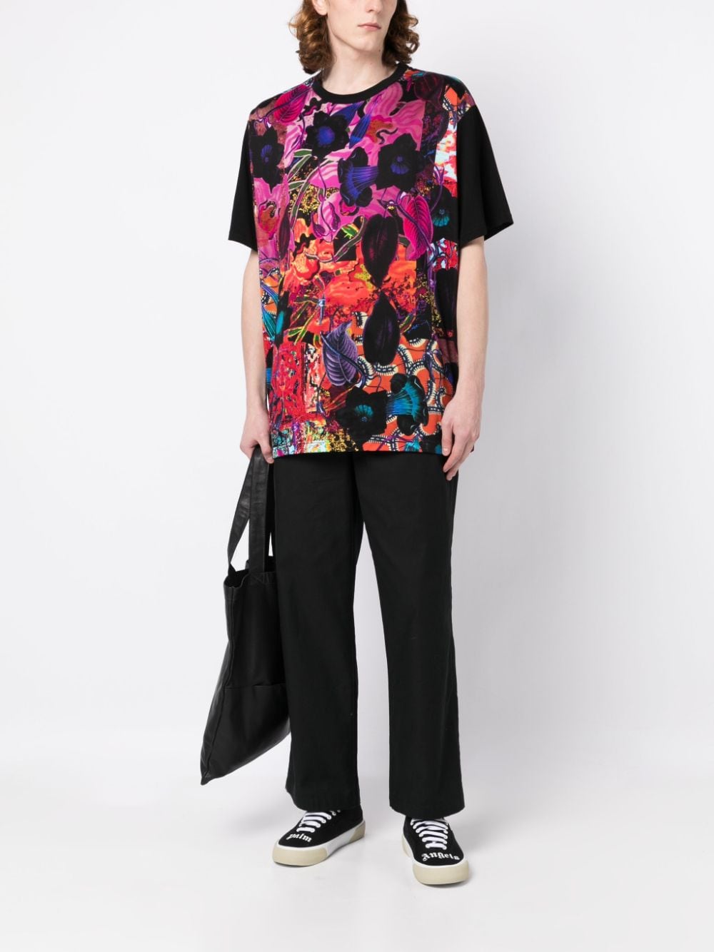 Shop Yohji Yamamoto Patchwork-design Cotton T-shirt In Black