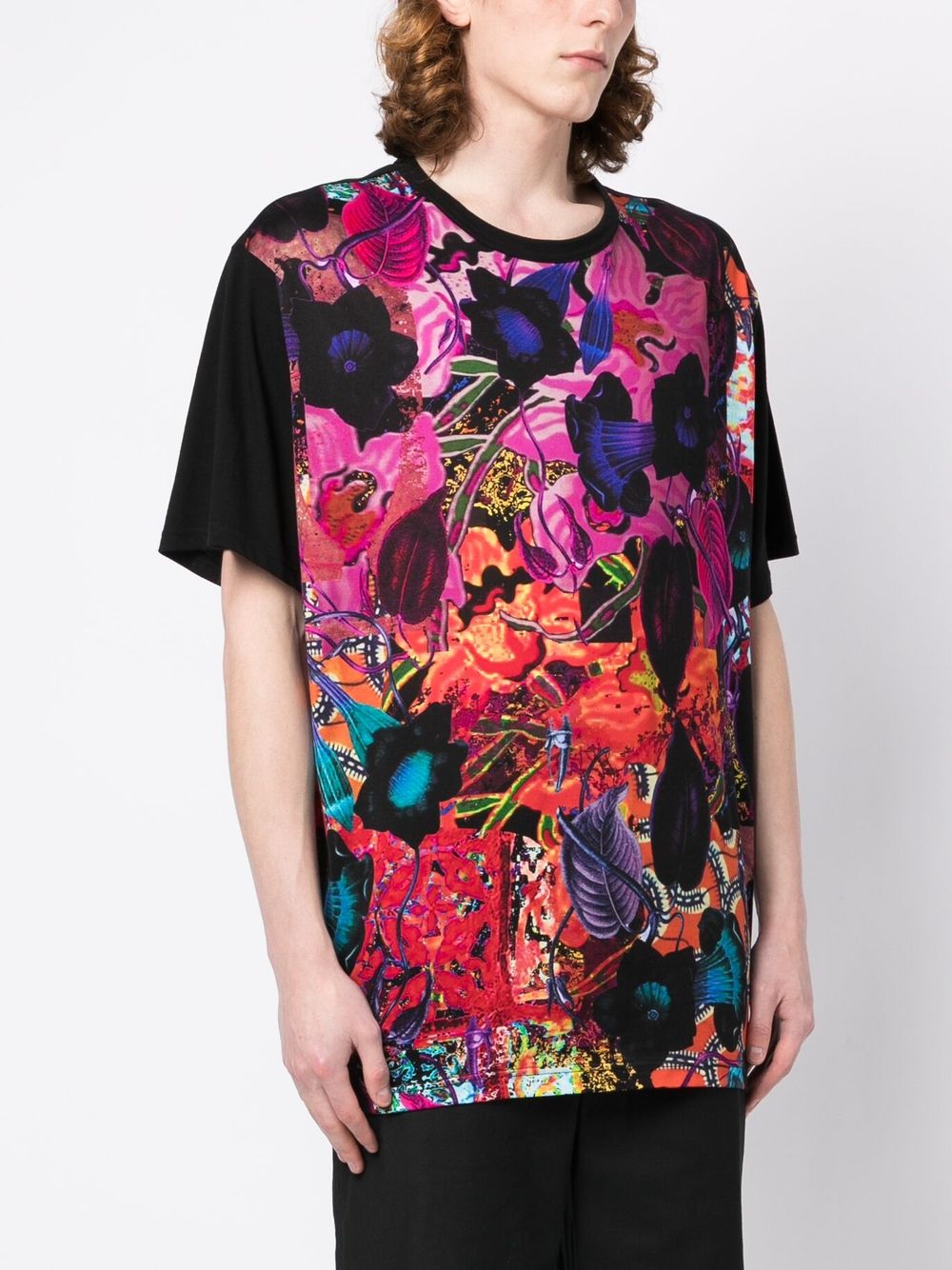 Shop Yohji Yamamoto Patchwork-design Cotton T-shirt In Black