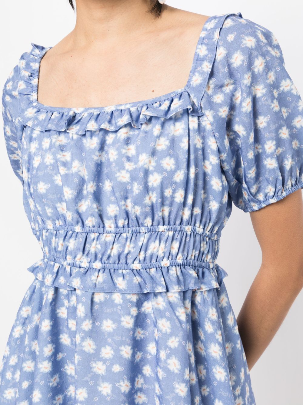 Shop Tout A Coup Floral-print Ruffled Dress In Blau