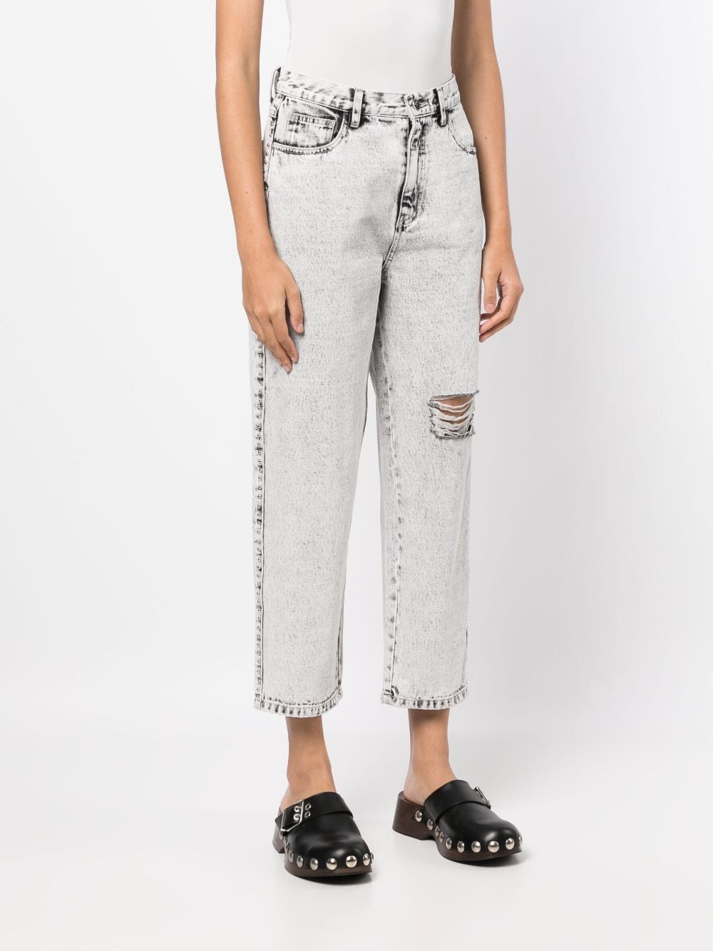Shop Tout A Coup Distressed-effect Cropped Jeans In Grau
