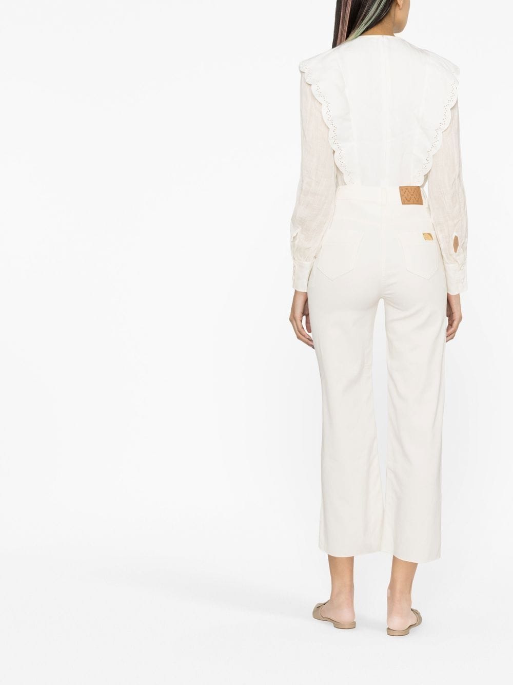 Shop Elisabetta Franchi High-waisted Cropped Jeans In Nude