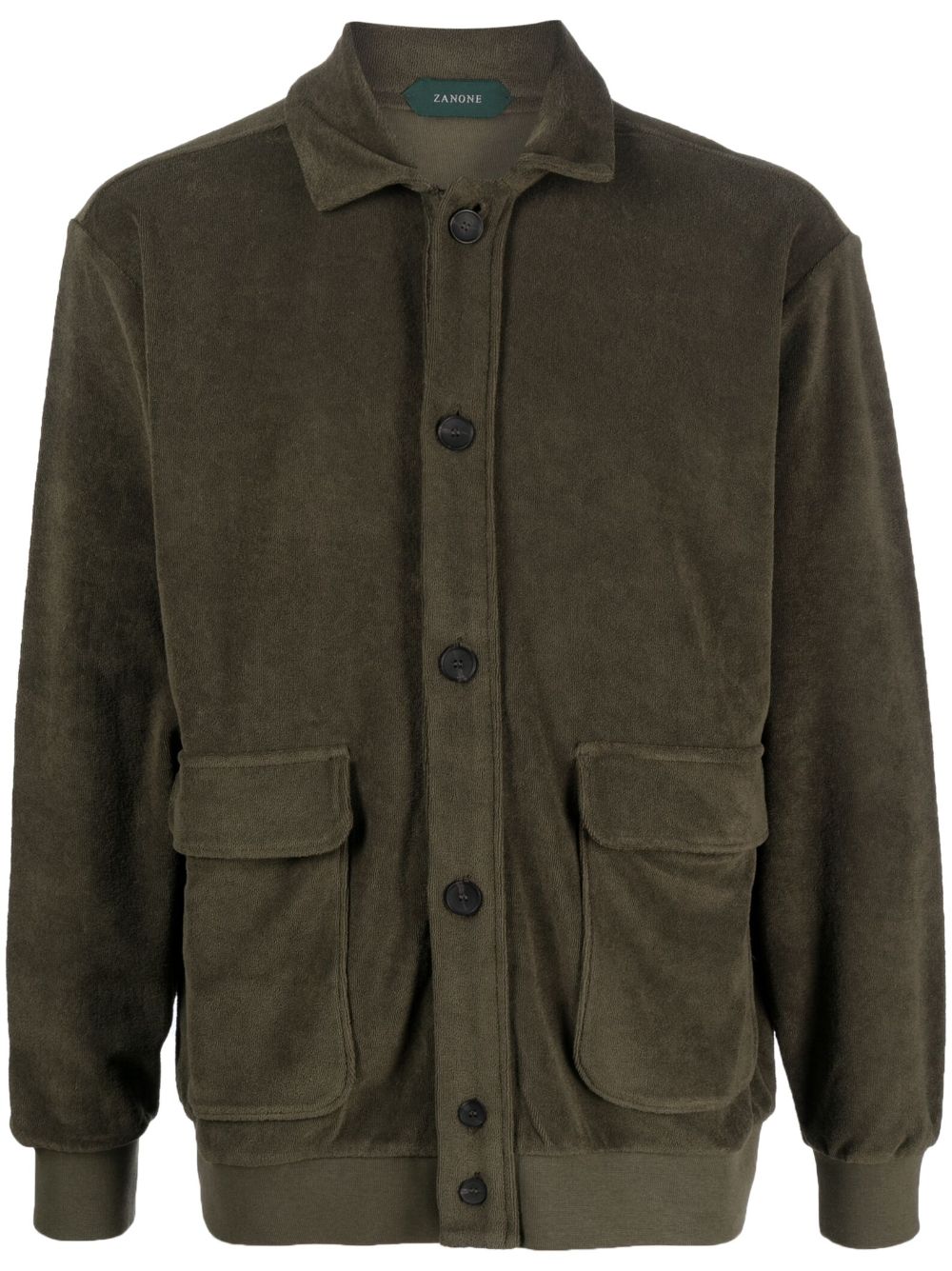 Zanone Towelling-finish Cotton Cardigan In Green