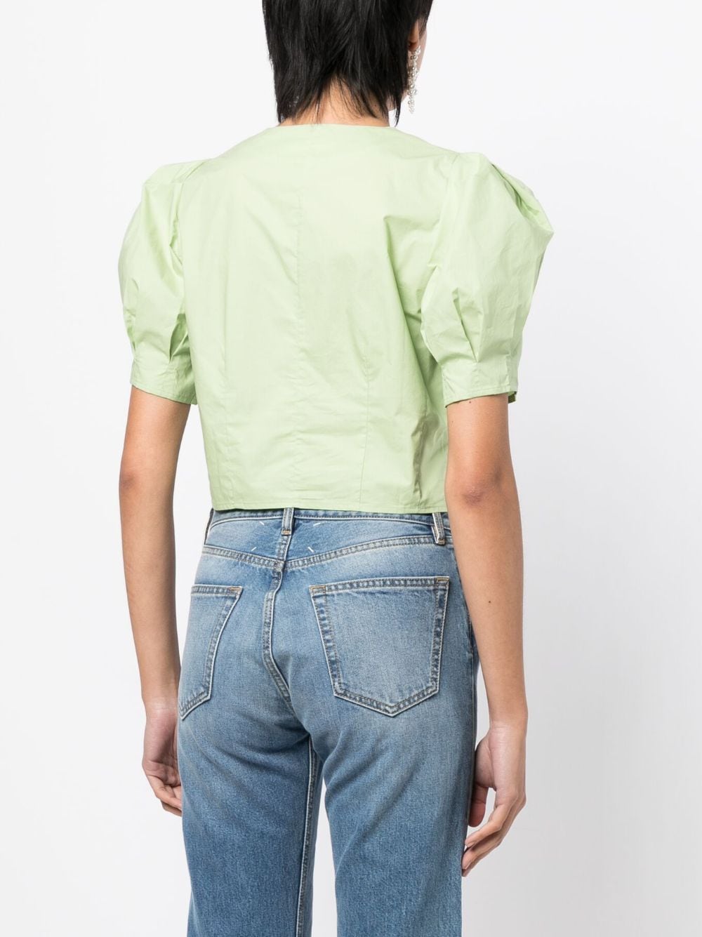 Shop Tout A Coup Puff-sleeves Cropped Blouse In Grün
