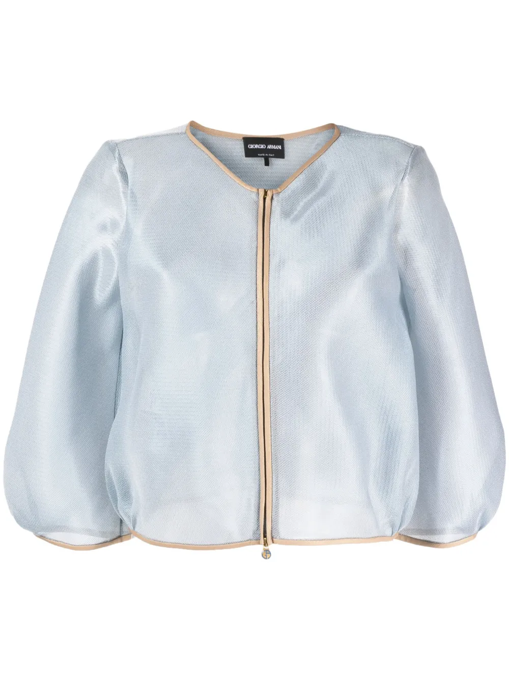 Giorgio Armani Silk Viscose Zipped Jacket In Blue