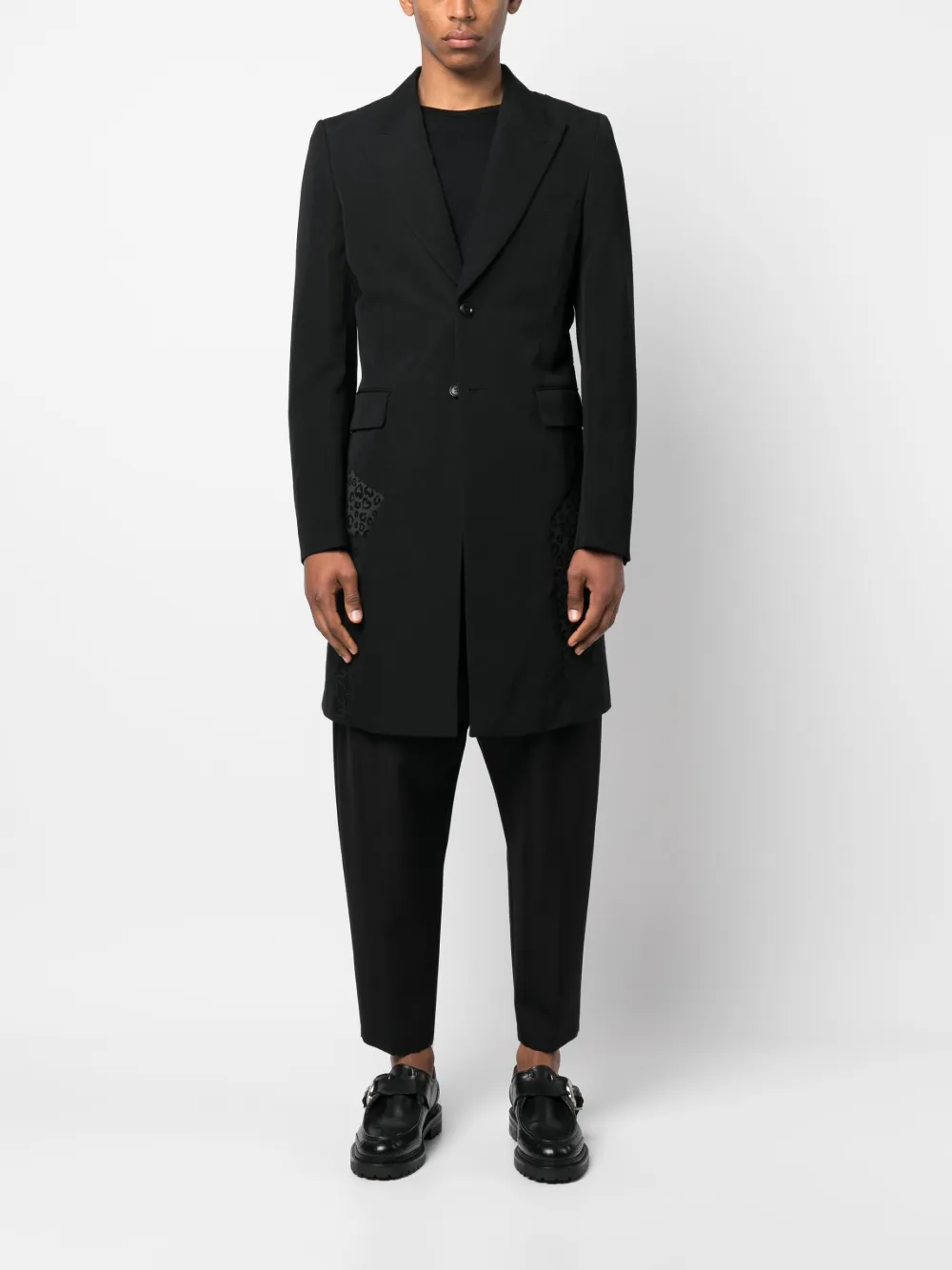 Comme Des Garçons Homme Deux Mix-print Single-breasted Coat In Black