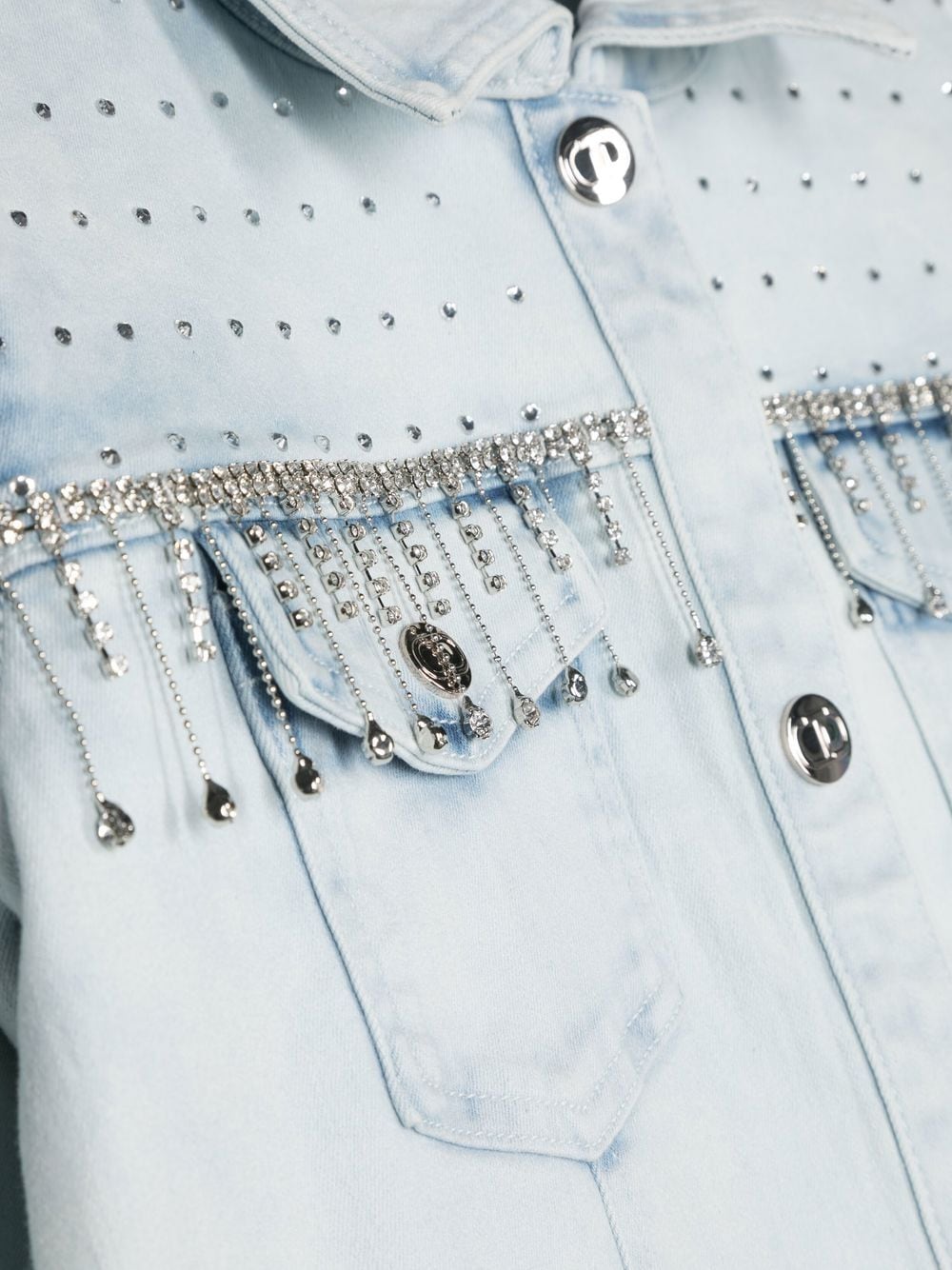 Shop Twinset Crystal-embellished Denim Jacket In Blue
