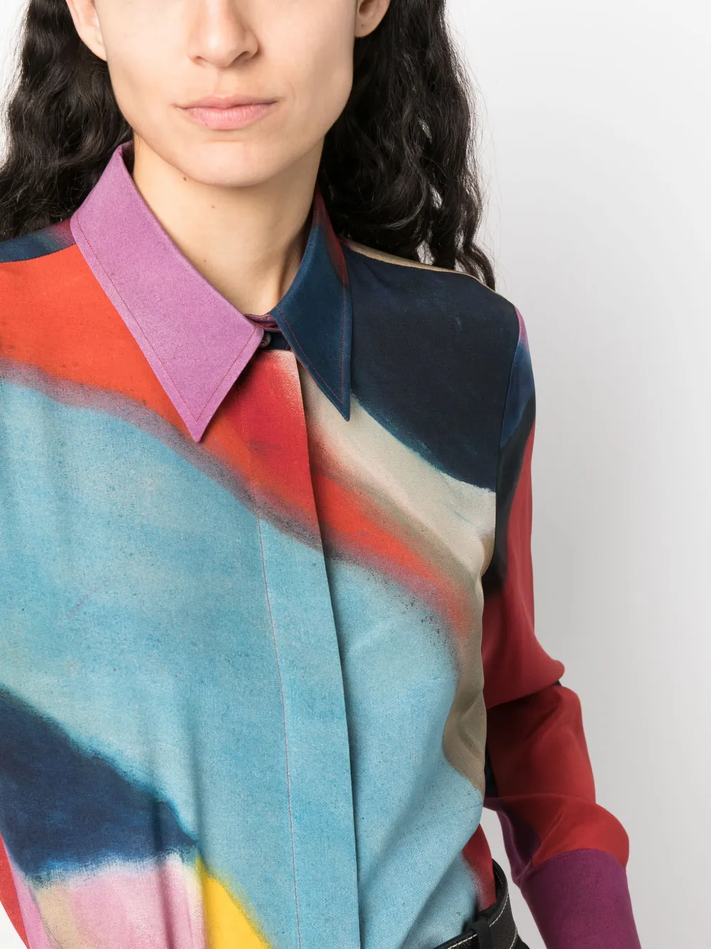 Chloé Printed Long-sleeved Blouse In Blue