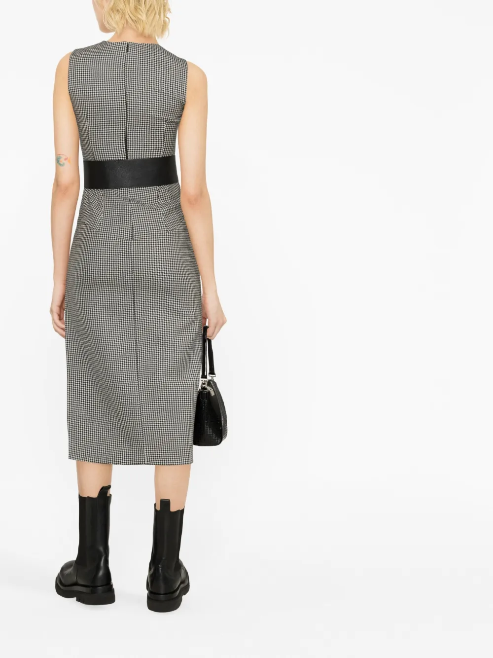 Alexander Mcqueen Houndstooth Sleeveless Wool Dress In Black