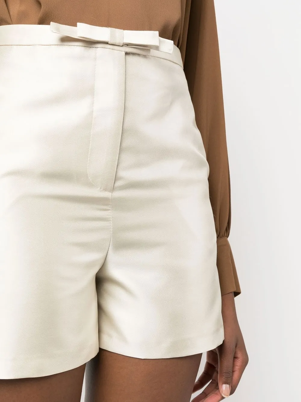 Blanca Vita Satin-finish Tailored Shorts In Nude