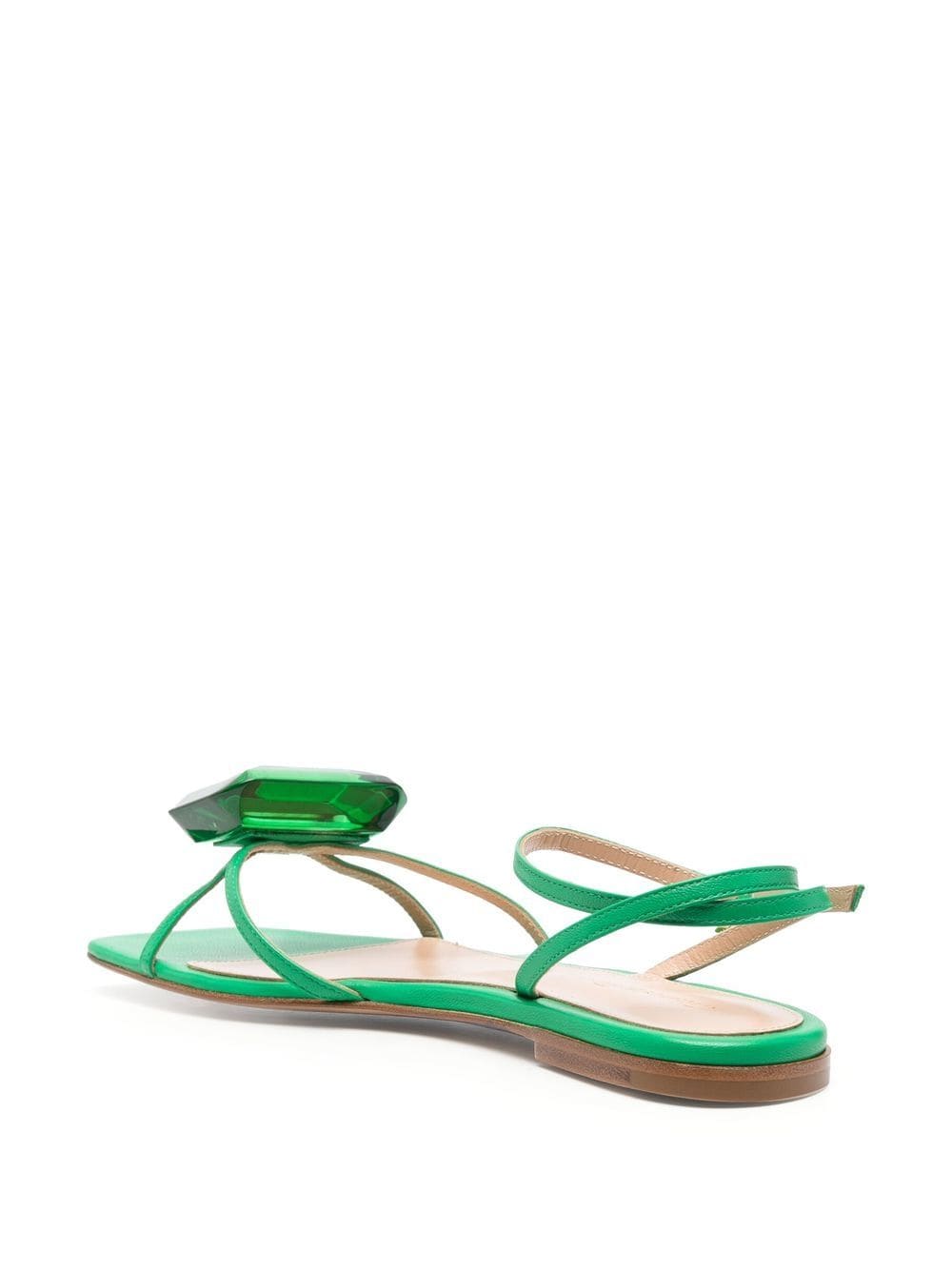 Shop Gianvito Rossi Embellished Leather Flat Sandals In Green