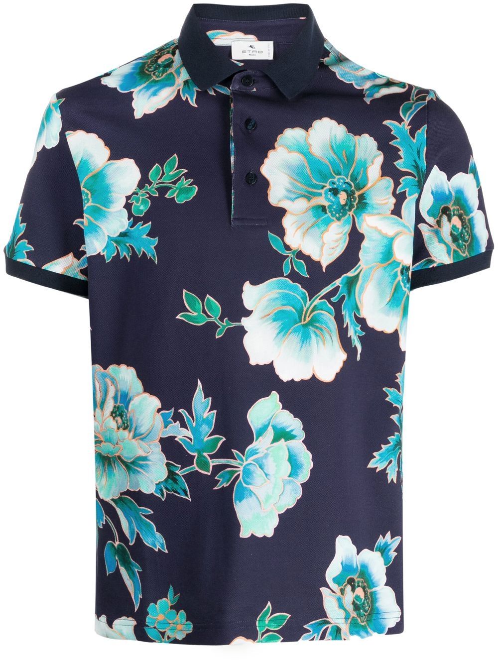 Etro Floral-print Short-sleeve Shirt In Blue