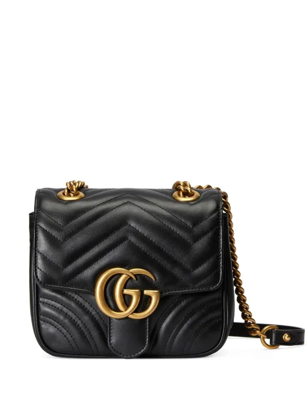 Gucci Black Quilted Leather And Imitation Pearl Marmont Bag Gold