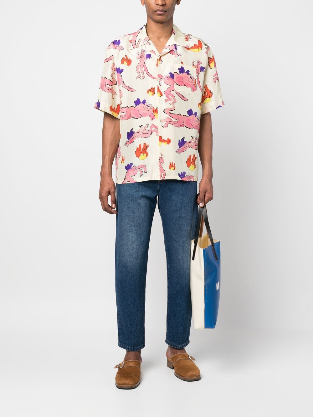 Shop Marni Graphic-print Silk T-shirt In Yellow