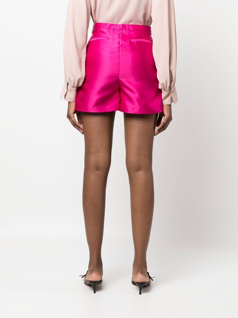 Shop Blanca Vita Satin-finish Tailored Shorts In Rosa