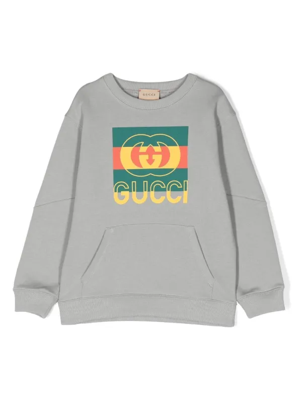 Gucci Kids logo print Cotton Jersey Sweatshirt Grey FARFETCH CA