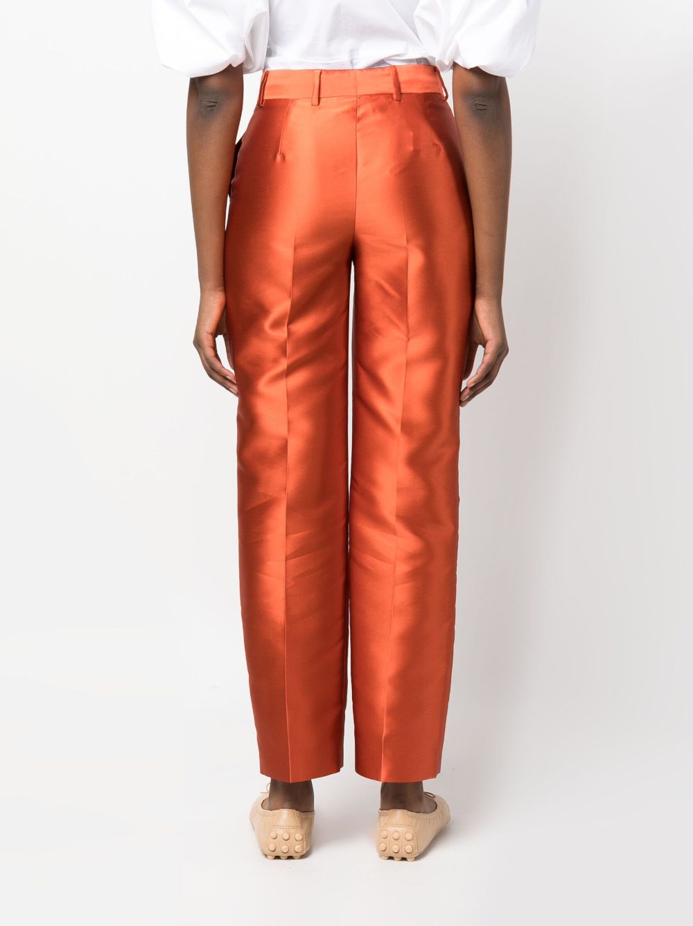Shop Alberta Ferretti Satin-finish High-waist Trousers In Orange