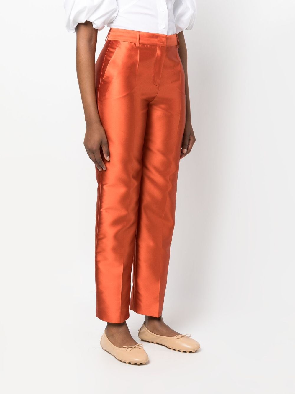 Shop Alberta Ferretti Satin-finish High-waist Trousers In Orange