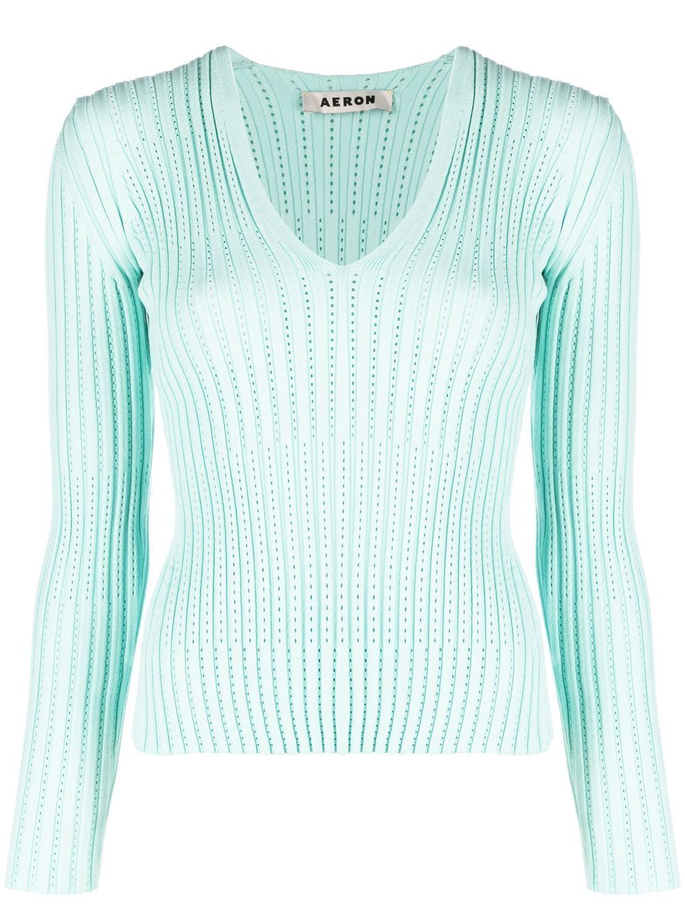 AERON ribbed V-neck long-sleeve top - Blue