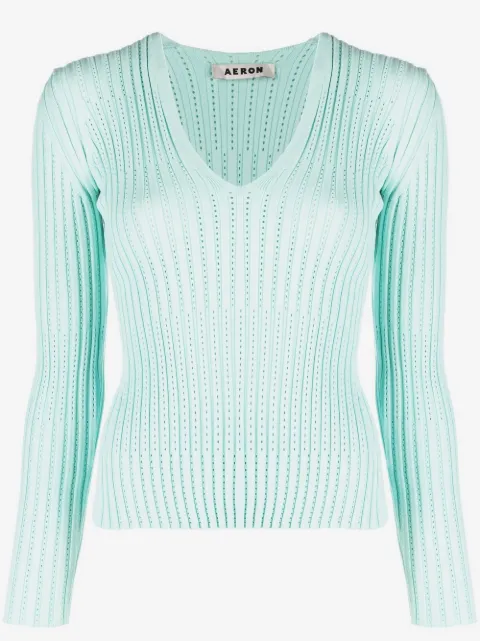 AERON ribbed V-neck long-sleeve top