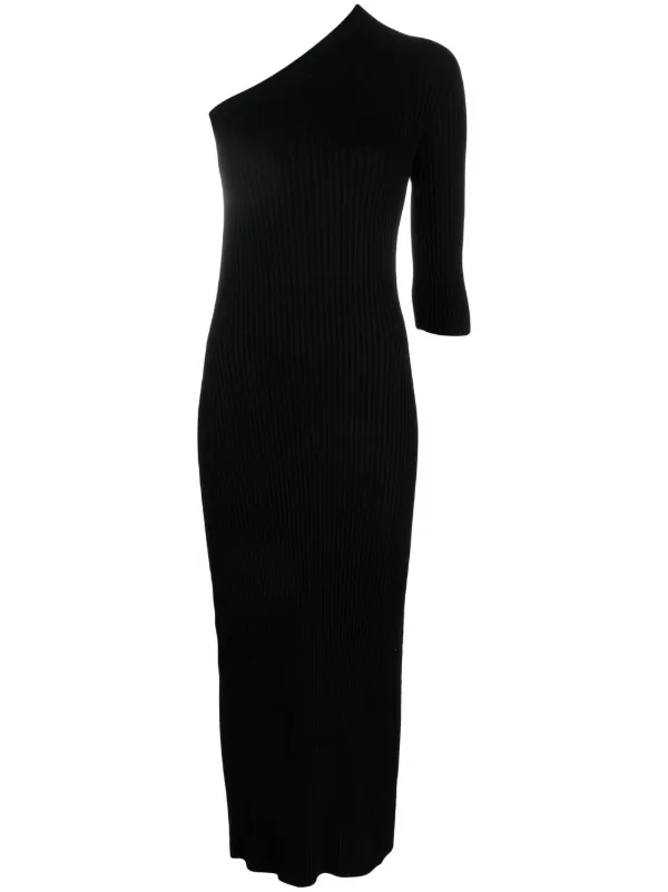 ribbed asymmetric dress Asymmetric Rib-Knit Midi Dress in Grey  SVRN