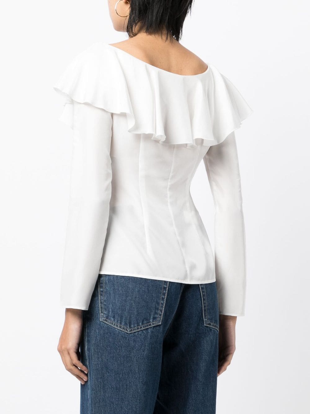 Shop Philosophy Di Lorenzo Serafini Off Shoulder Frilled Silk Blouse In White