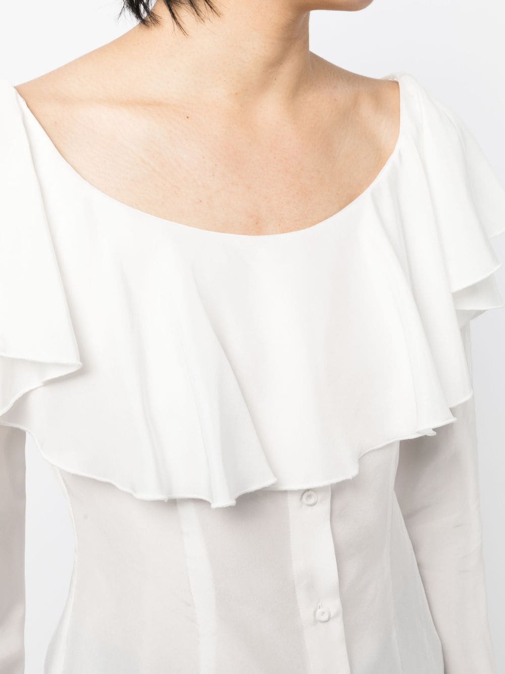 Shop Philosophy Di Lorenzo Serafini Off Shoulder Frilled Silk Blouse In White