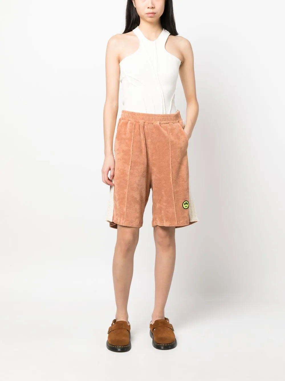 Barrow Logo-patch Terry Shorts In Braun
