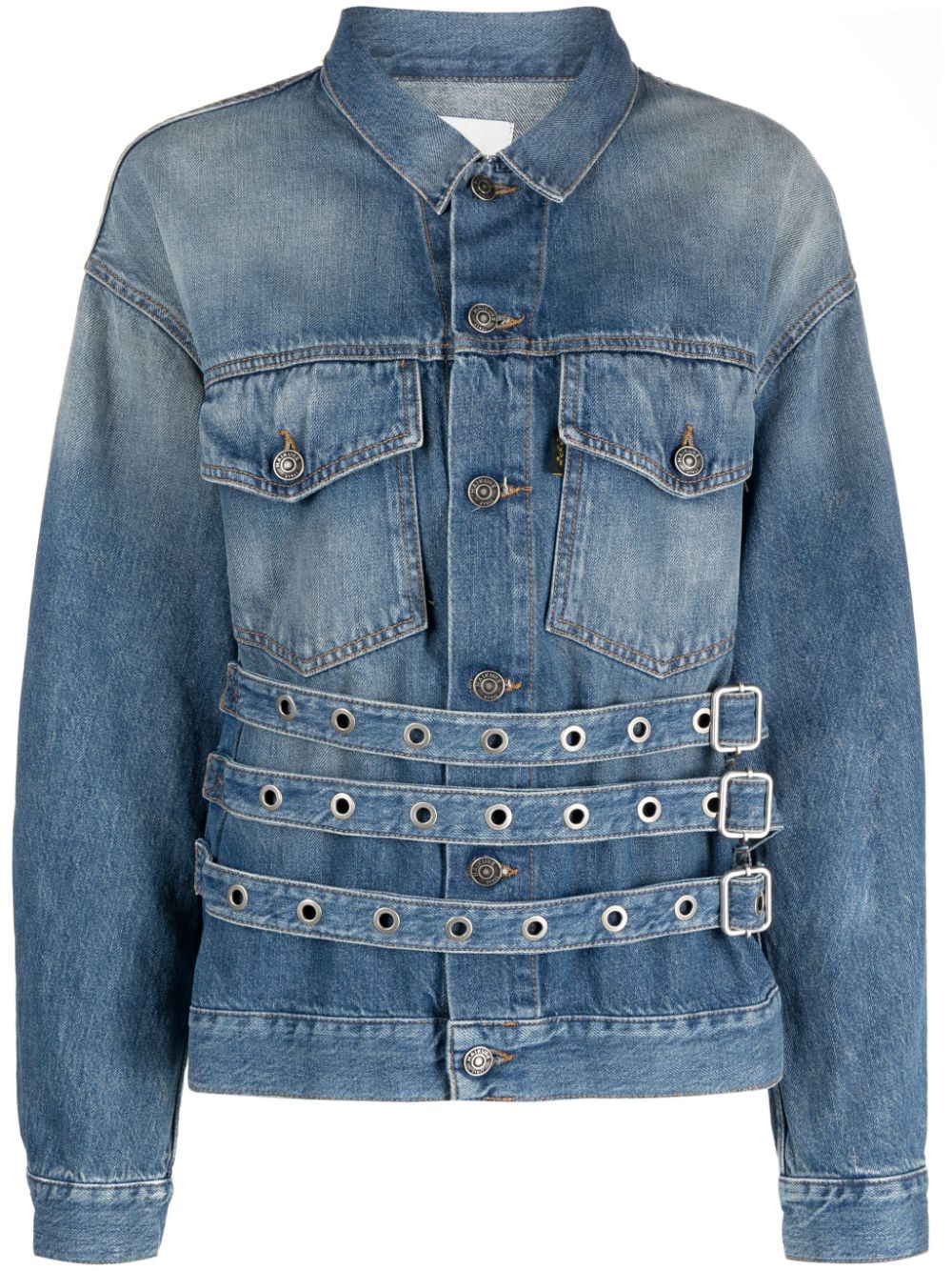 Shop Haikure Belt-detail Denim Jacket In Blau