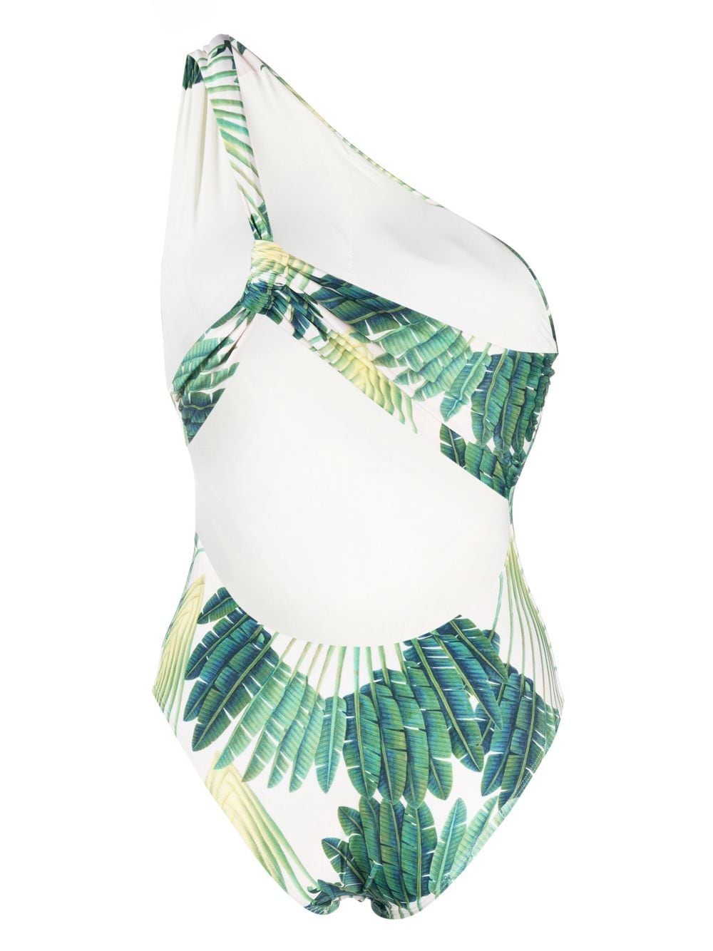 Shop Raquel Diniz One-shoulder Palm-print Swimsuit In Grün