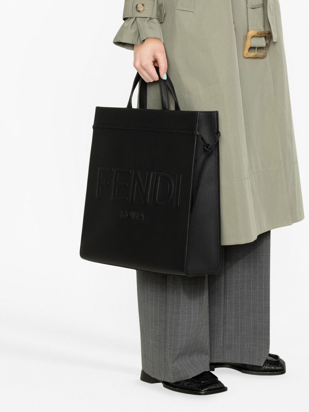 Shop Fendi Medium Go To Leather Tote Bag In Black