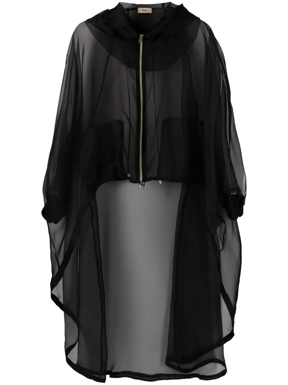Herno Chiffon Hooded Cape In Schwarz
