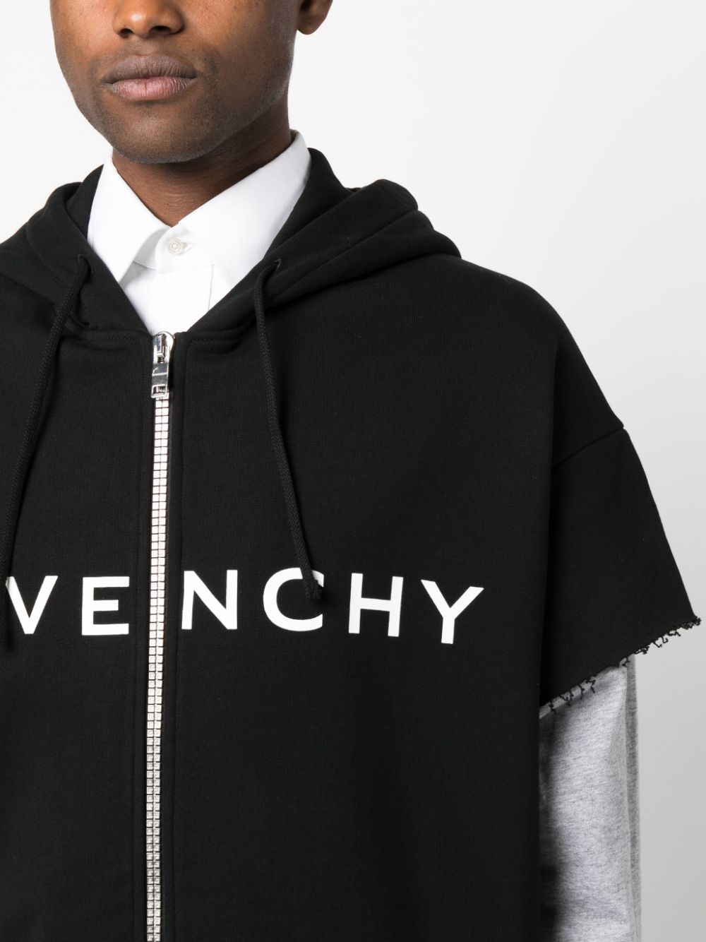 Shop Givenchy Logo-print Layered Hoodie In Black