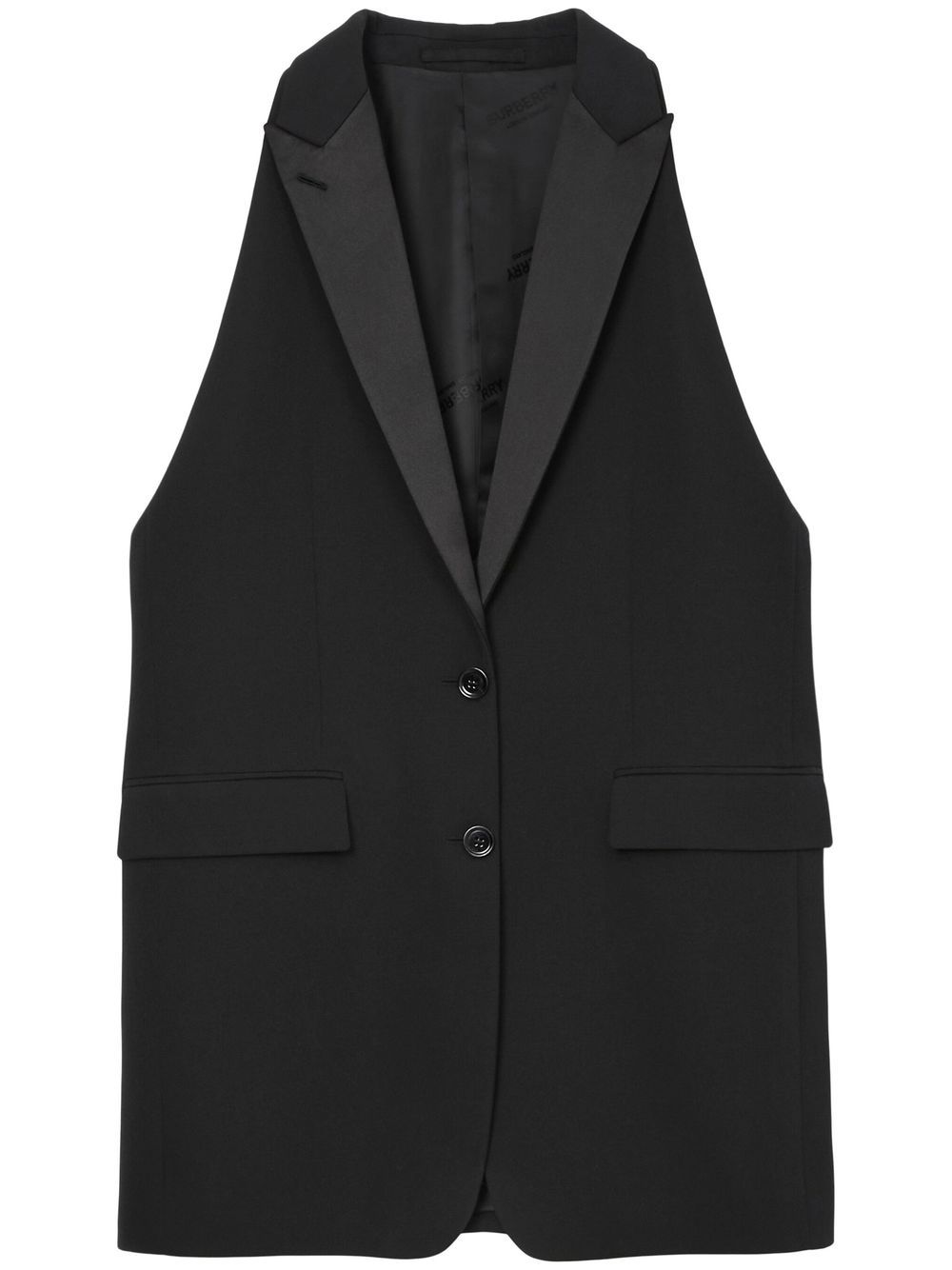 Burberry Sleeveless Wool Tailored Jacket In Black