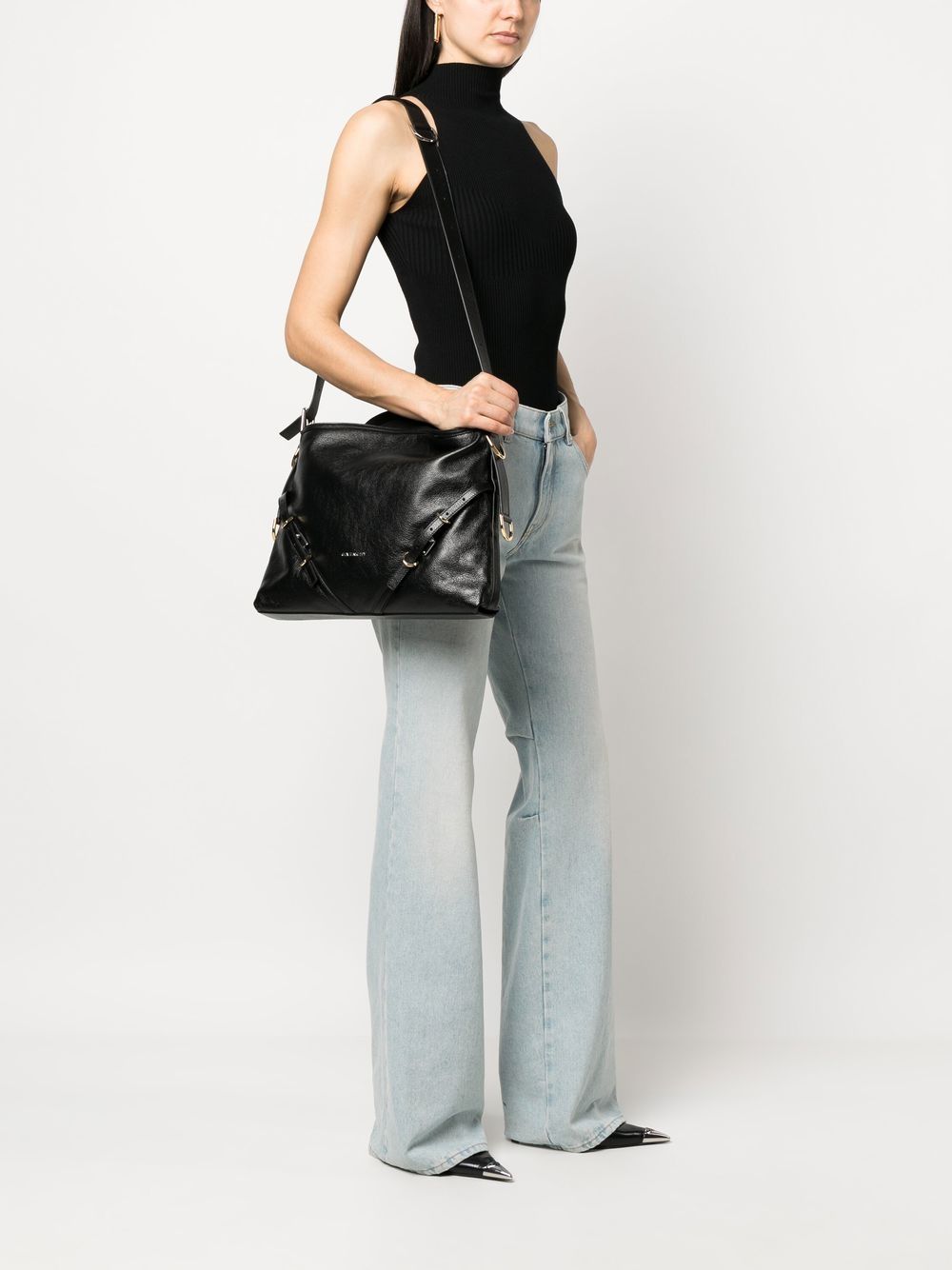 Shop Givenchy Grained-leather Shoulder Bag In Black