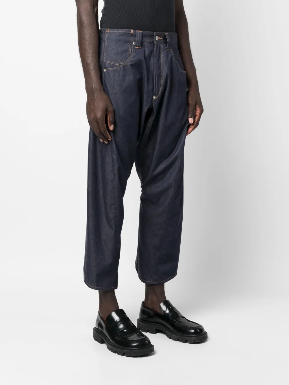 Shop Junya Watanabe Drop-crotch Cropped Jeans In Blue