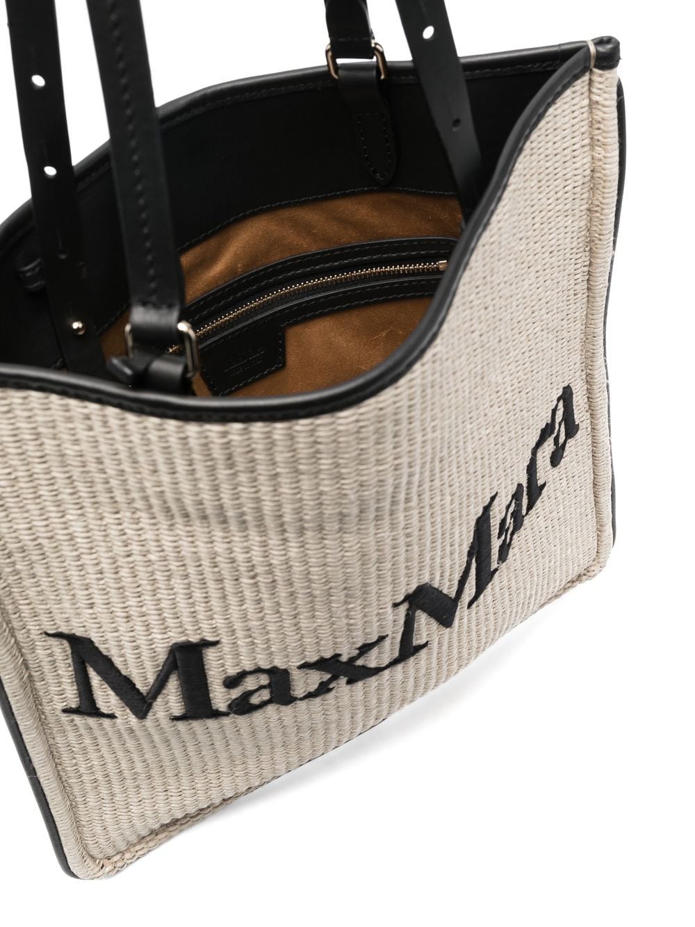 Shop Max Mara Straw Logo-print Tote Bag In Neutrals
