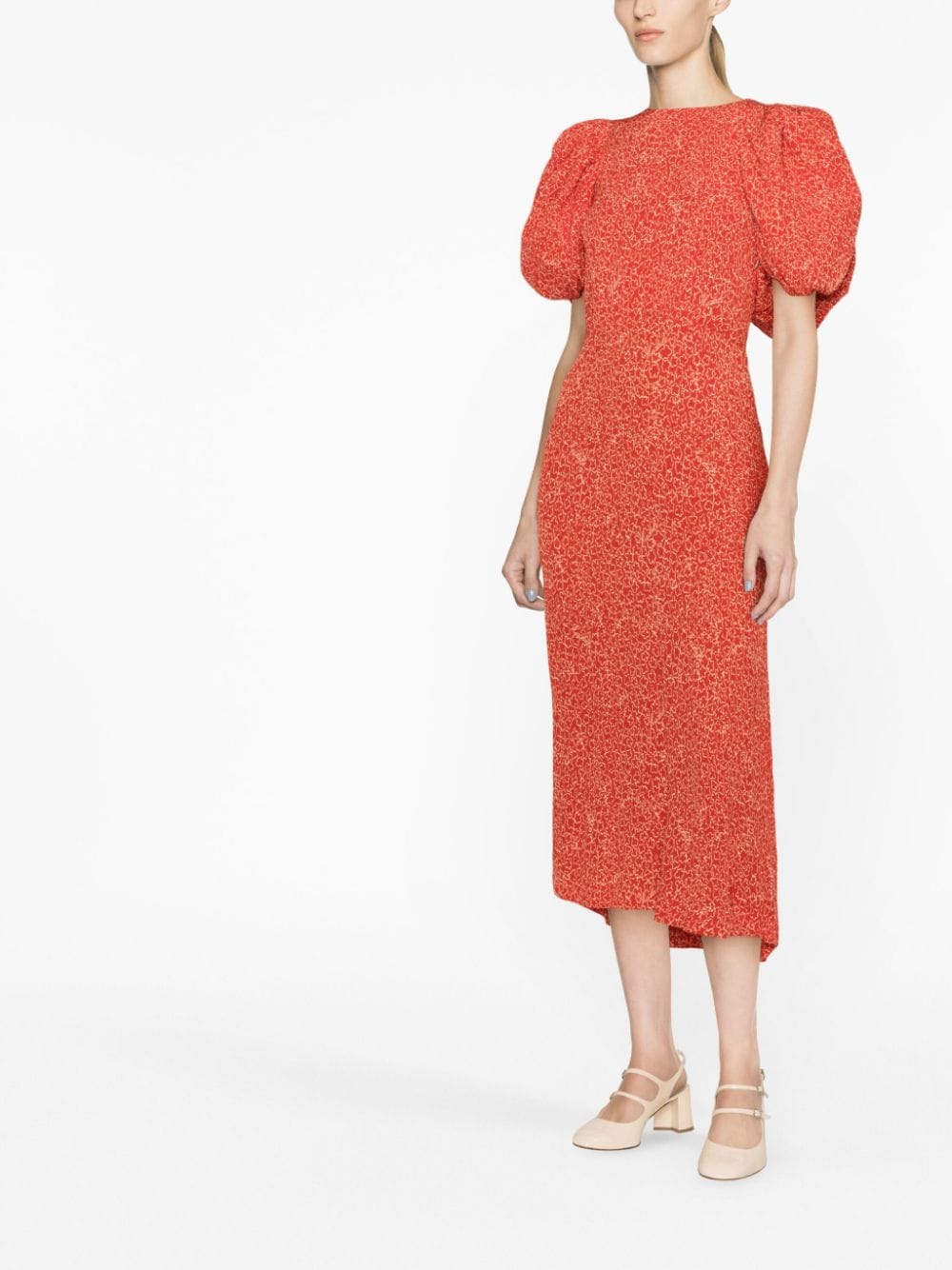 Shop Rotate Birger Christensen Floral-print Jacquard Midi Dress In Rot