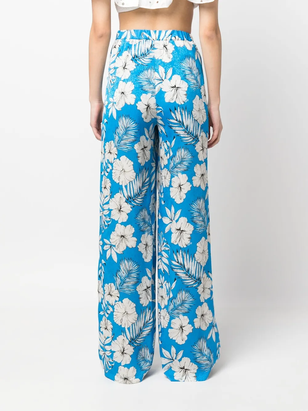 Shop Pinko Floral-print Wide-leg Trousers In Blau