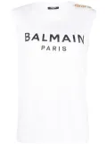 Balmain logo-print detail tank top - White